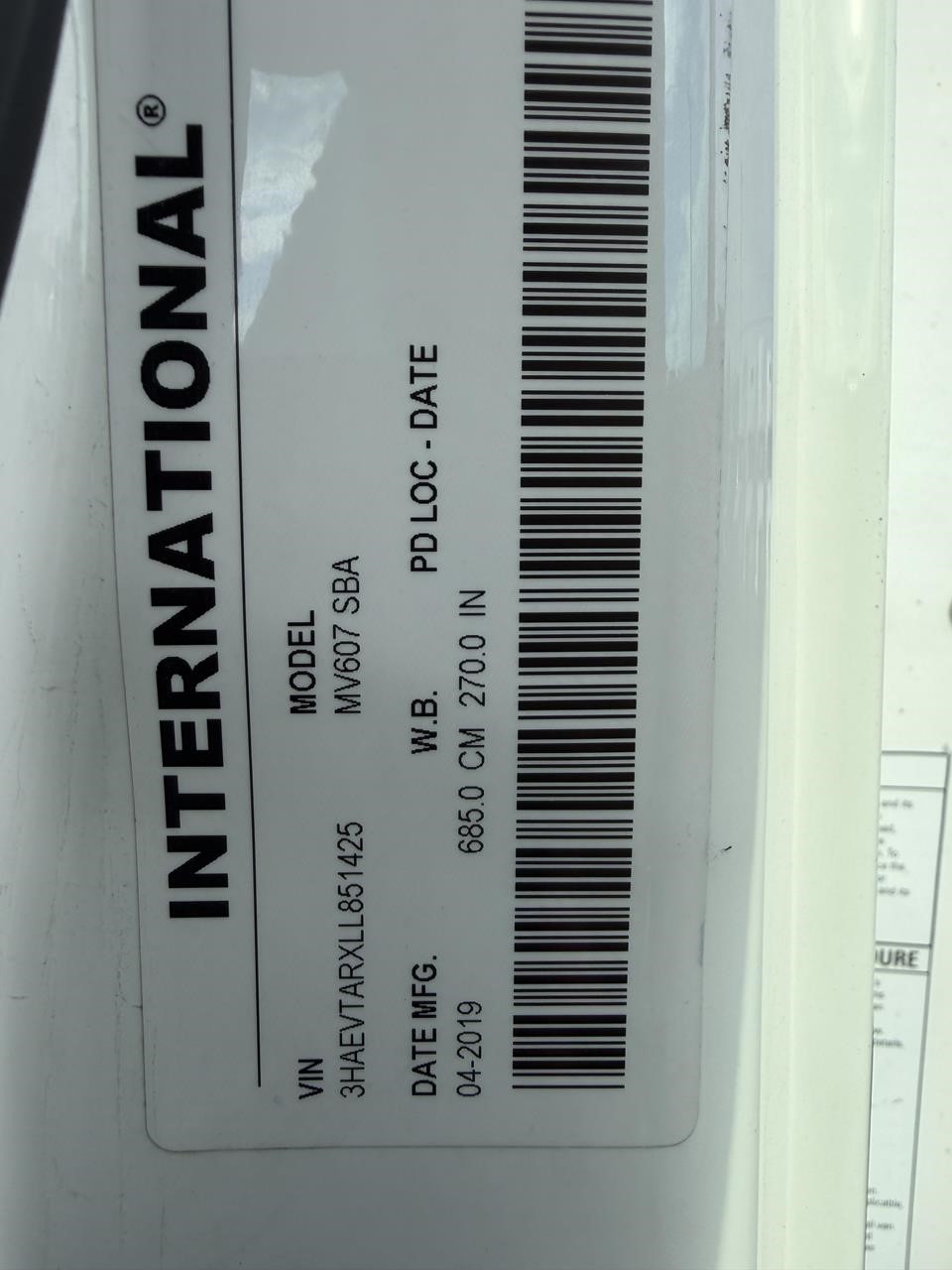 2020 INTERNATIONAL MV 11043143023 2020 INTERNATIONAL MV 11043143023